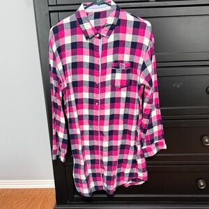 Tommy Hilfiger Pink and Blue Plaid Pajama Top